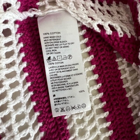 Tommy Bahama Women's Knit Crochet Cotton Pink White Hooded Coverup Medium - Picture 4 of 4